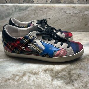 Golden Goose Plaid Low-Top Sneakers with Blue Star